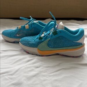 Nike Teal and Yellow Giannis basketball shoes